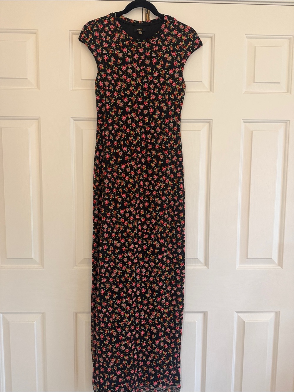 AFRM Black Maxi Dress with Pink Floral Print
